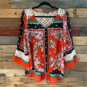 Anthropologie Fig and Flower Floral Blouse - Orange, Black, Green